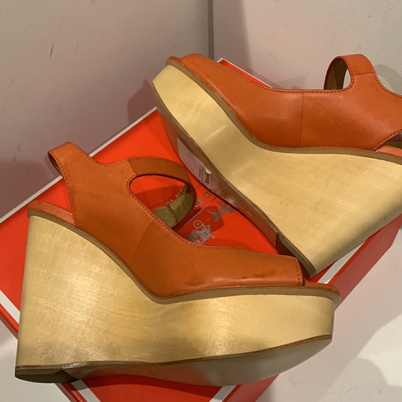 NWB - NEW Coach 🍊 Platform Sandal Wedge Aqua Veg Leather Shoe Tangerine Orange - Picture 5 of 15
